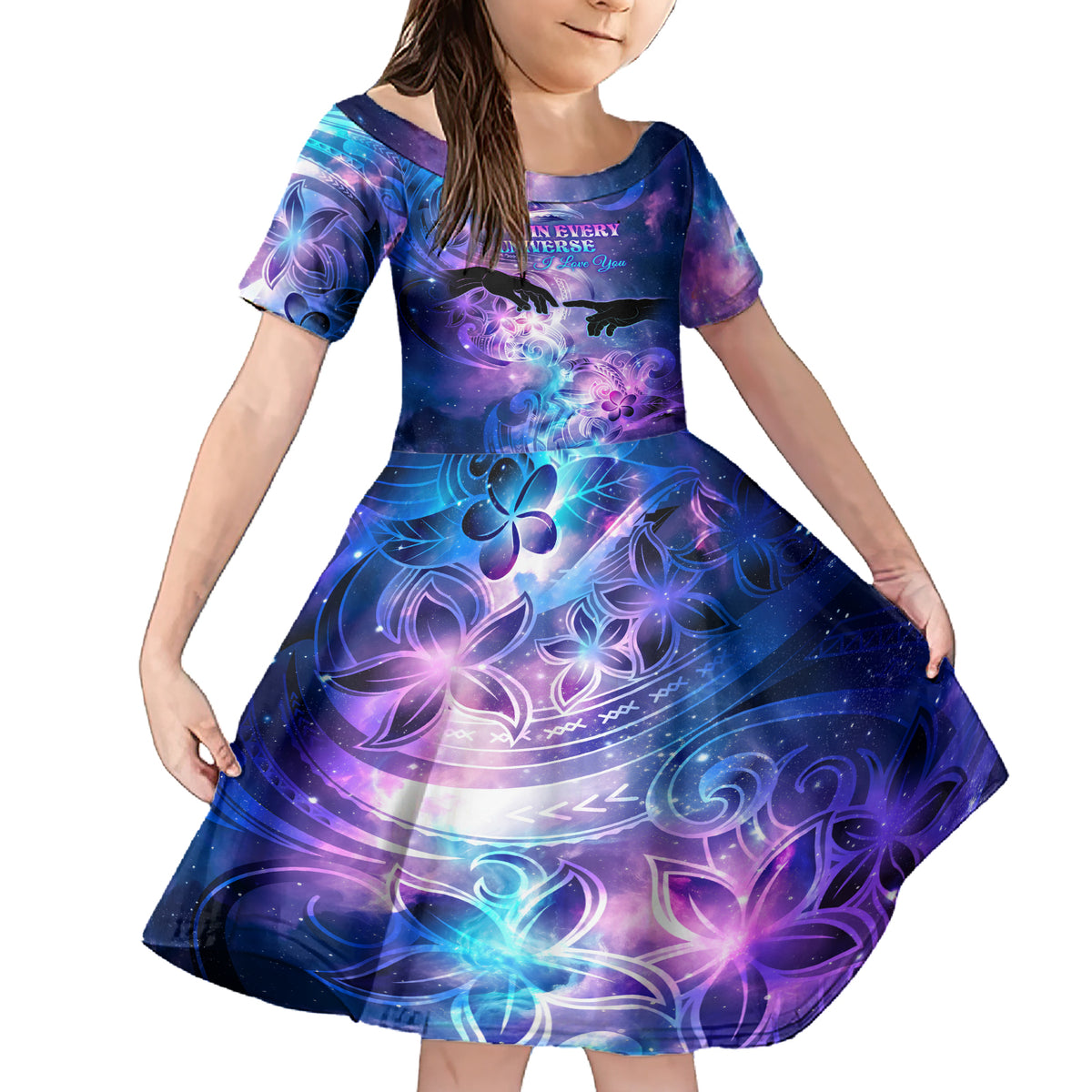 I Love You In Every Universe Personalised Family Matching Short Sleeve Bodycon Dress and Hawaiian Shirt Polynesian Pattern Galaxy Style LT9 Daughter's Dress Galaxy - Polynesian Pride