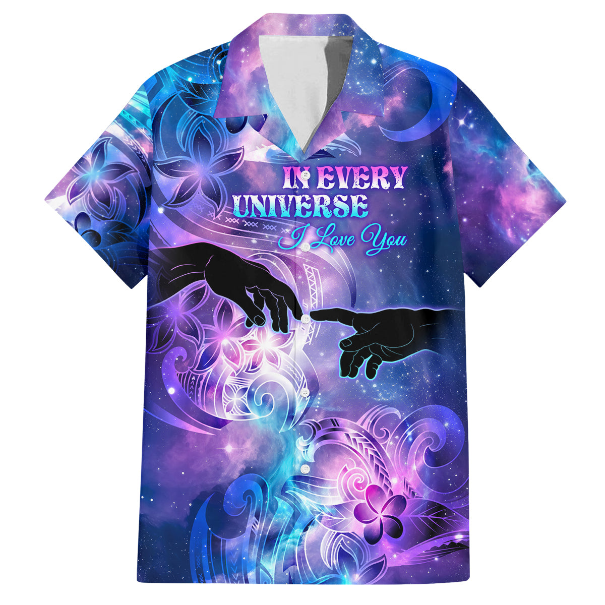 I Love You In Every Universe Personalised Family Matching Summer Maxi Dress and Hawaiian Shirt Polynesian Pattern Galaxy Style LT9 Dad's Shirt - Short Sleeve Galaxy - Polynesian Pride