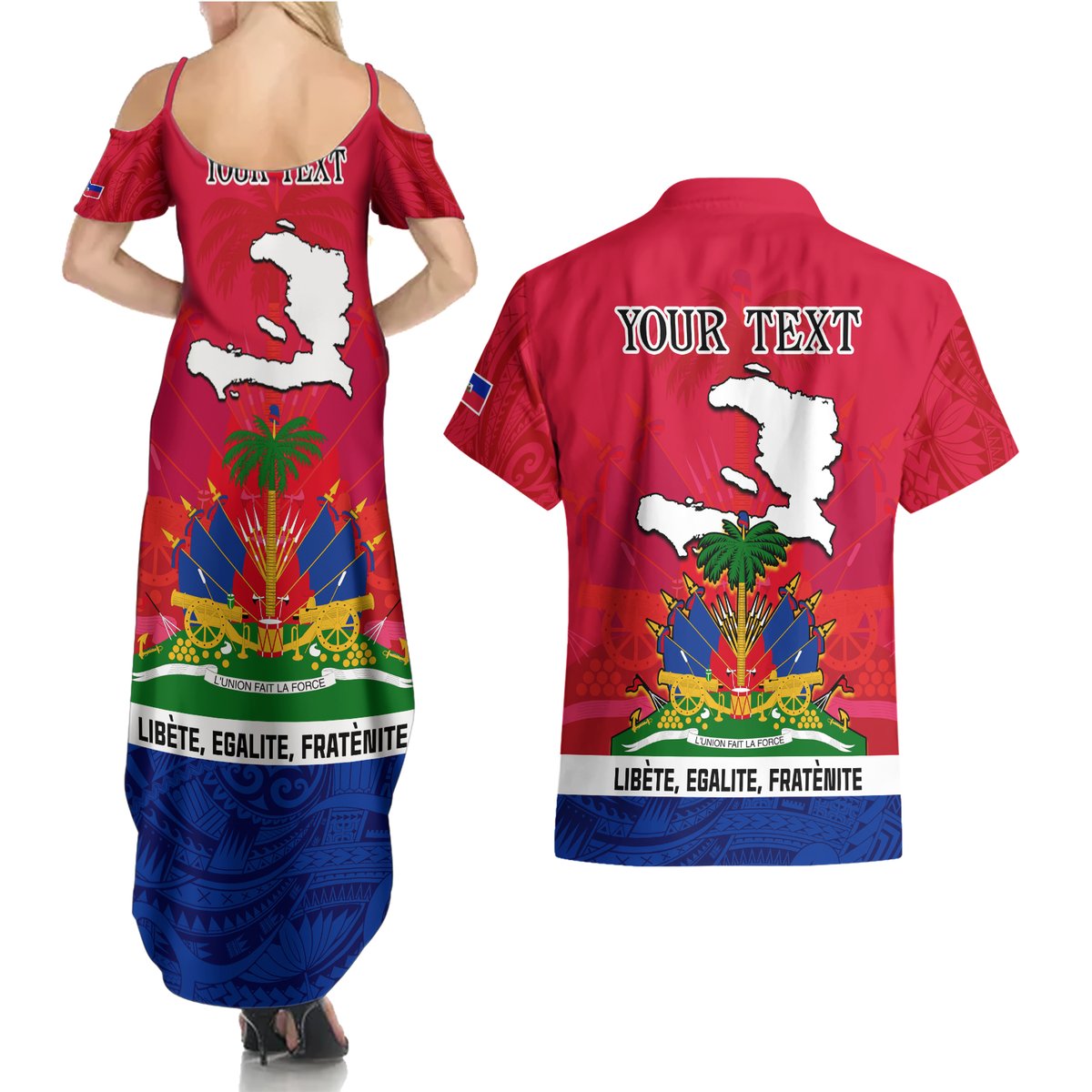 Haiti Independence Day Couples Matching Summer Maxi Dress and Hawaiian Shirt Libete Egalite Fratenite Ayiti 1804 With Polynesian Pattern LT9 - Polynesian Pride