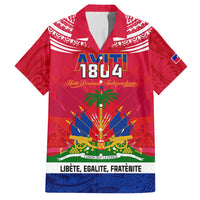 Haiti Independence Day Family Matching Off Shoulder Maxi Dress and Hawaiian Shirt Libete Egalite Fratenite Ayiti 1804 With Polynesian Pattern LT9 Dad's Shirt - Short Sleeve Red - Polynesian Pride