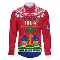 Haiti Independence Day Family Matching Summer Maxi Dress and Hawaiian Shirt Libete Egalite Fratenite Ayiti 1804 With Polynesian Pattern LT9 Dad's Shirt - Long Sleeve Red - Polynesian Pride