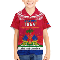 Haiti Independence Day Family Matching Tank Maxi Dress and Hawaiian Shirt Libete Egalite Fratenite Ayiti 1804 With Polynesian Pattern LT9 Son's Shirt Red - Polynesian Pride
