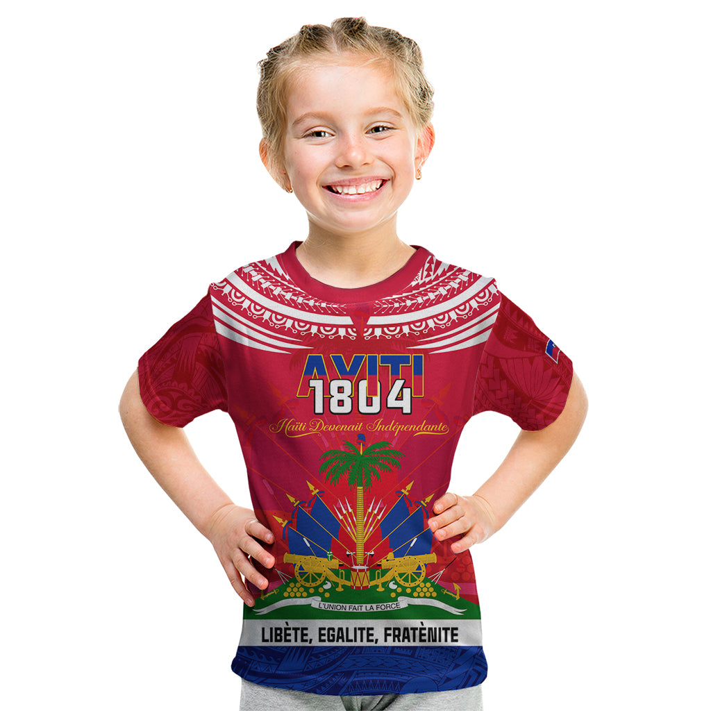 Haiti Independence Day Kid T Shirt Libete Egalite Fratenite Ayiti 1804 With Polynesian Pattern LT9 Red - Polynesian Pride