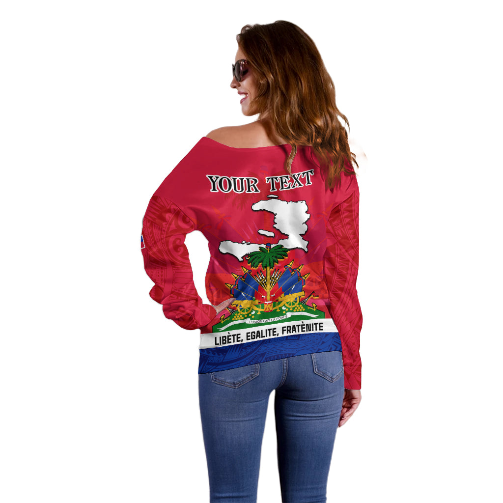 Haiti Independence Day Off Shoulder Sweater Libete Egalite Fratenite Ayiti 1804 With Polynesian Pattern LT9 - Polynesian Pride