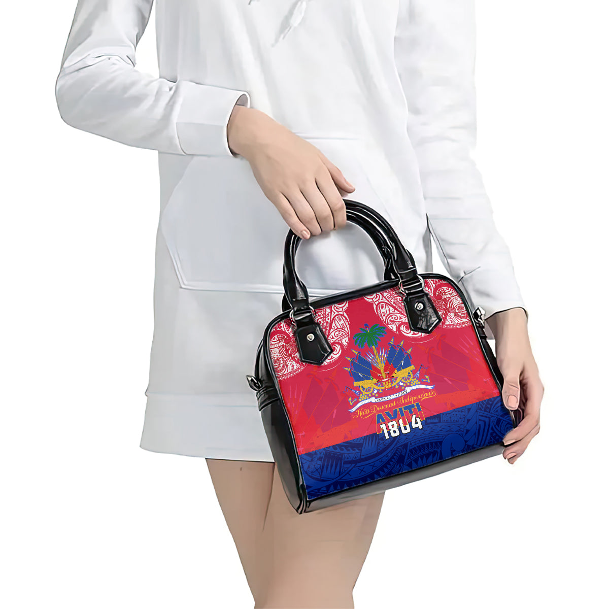 Haiti Independence Day Shoulder Handbag Libete Egalite Fratenite Ayiti 1804 With Polynesian Pattern LT9 - Polynesian Pride