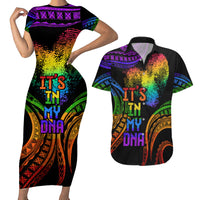 Personalised Its In My DNA Valentine Day Couples Matching Short Sleeve Bodycon Dress and Hawaiian Shirt Fingerprint Heart with Color Pride Flag LT9 No Dress - Polynesian Pride