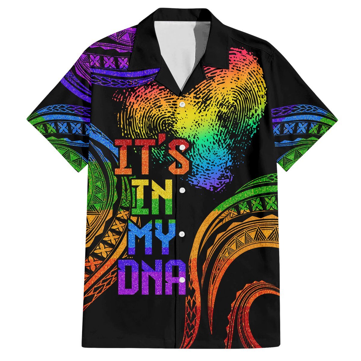 Personalised Its In My DNA Valentine Day Hawaiian Shirt Fingerprint Heart with Color Pride Flag LT9 Kid - Polynesian Pride