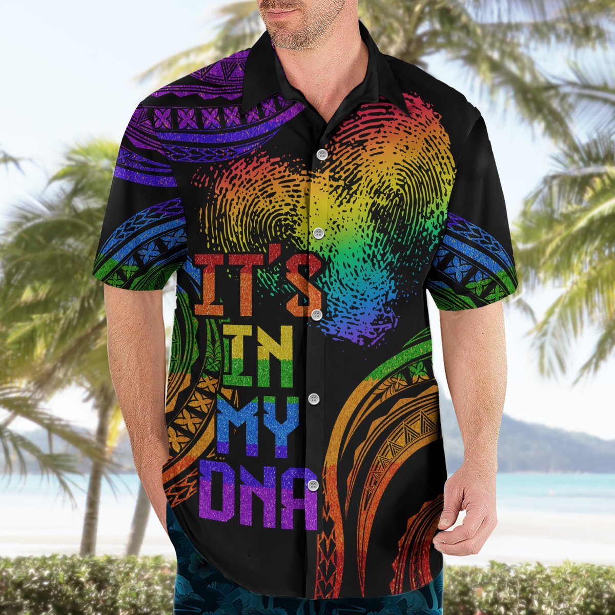 Personalised Its In My DNA Valentine Day Hawaiian Shirt Fingerprint Heart with Color Pride Flag LT9 - Polynesian Pride