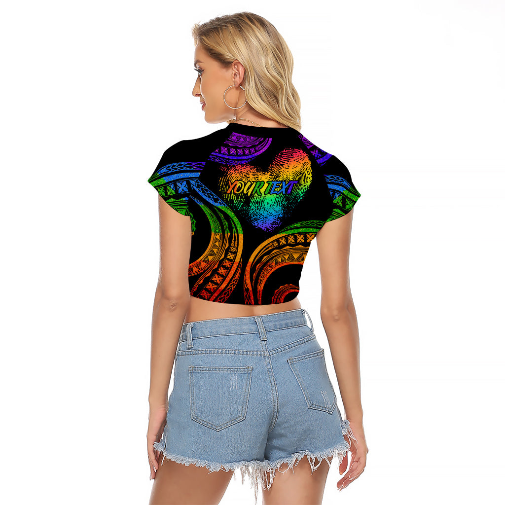 Personalised Its In My DNA Valentine Day Raglan Cropped T Shirt Fingerprint Heart with Color Pride Flag LT9 - Polynesian Pride