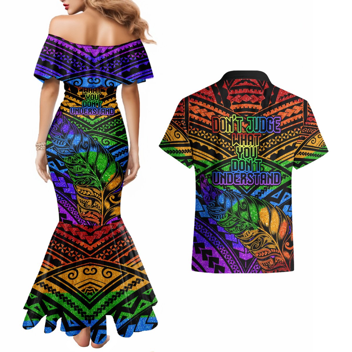 New Zealand LGBT Fern Heart Couples Matching Mermaid Dress and Hawaiian Shirt Dont judge What You Dont Understand LT9 - Polynesian Pride