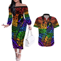 New Zealand LGBT Fern Heart Couples Matching Off The Shoulder Long Sleeve Dress and Hawaiian Shirt Dont judge What You Dont Understand LT9 No Dress - Polynesian Pride