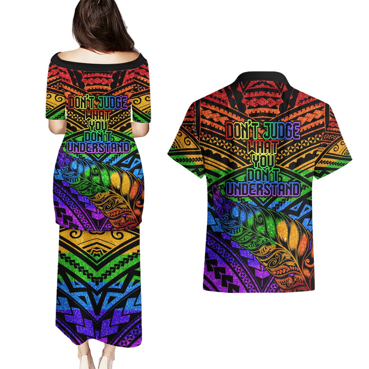 New Zealand LGBT Fern Heart Couples Matching Puletasi and Hawaiian Shirt Dont judge What You Dont Understand LT9 - Polynesian Pride