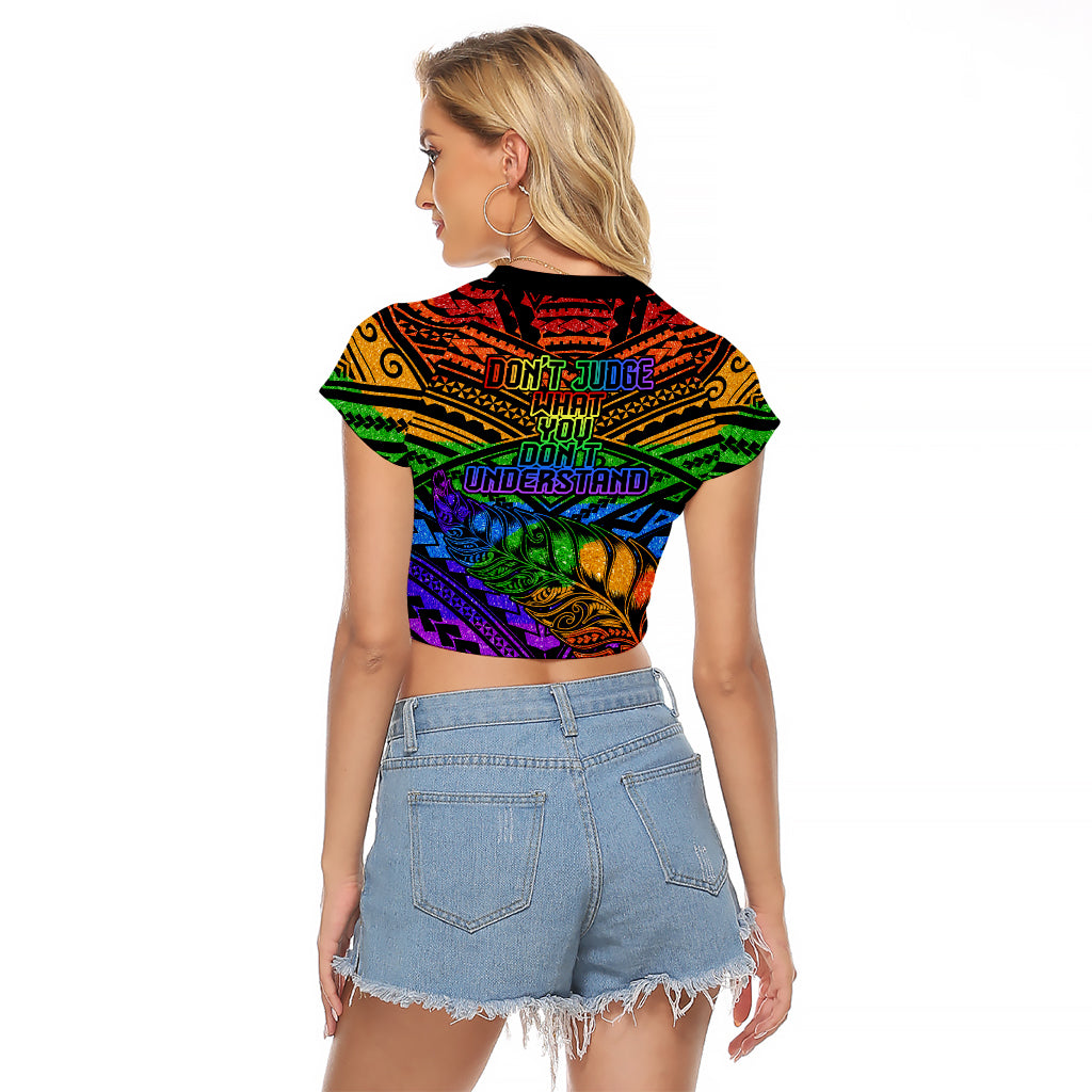 New Zealand LGBT Fern Heart Raglan Cropped T Shirt Dont judge What You Dont Understand LT9 - Polynesian Pride