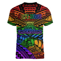 New Zealand LGBT Fern Heart Women V Neck T Shirt Dont judge What You Dont Understand LT9 - Polynesian Pride