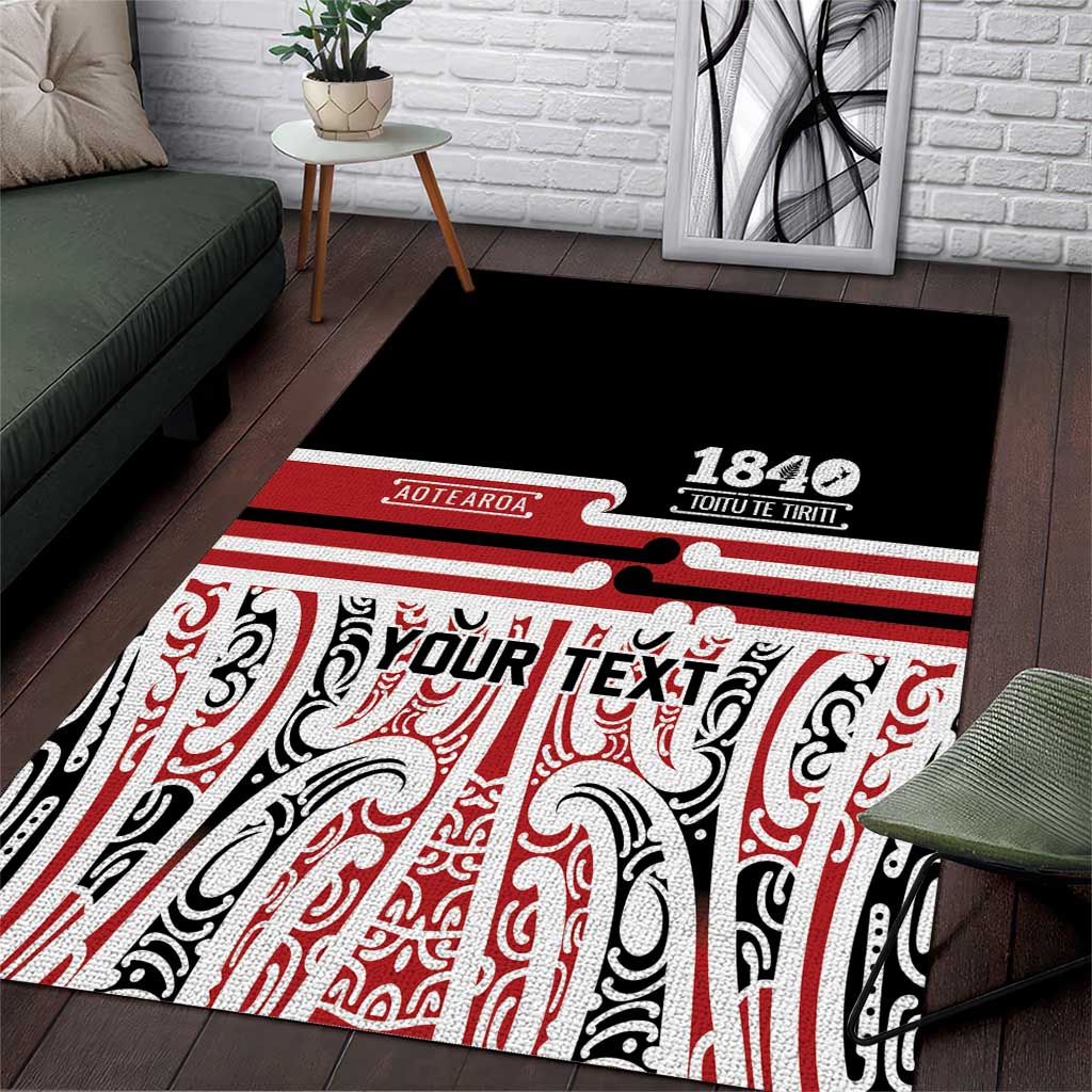 Personalised Toitu Te Tiriti Aotearoa 1840 Area Rug Red Kowhaiwhai Puhoro - Polynesian Pride