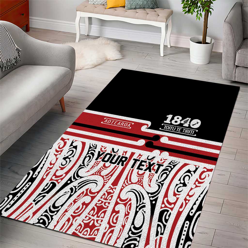 Personalised Toitu Te Tiriti Aotearoa 1840 Area Rug Red Kowhaiwhai Puhoro - Polynesian Pride