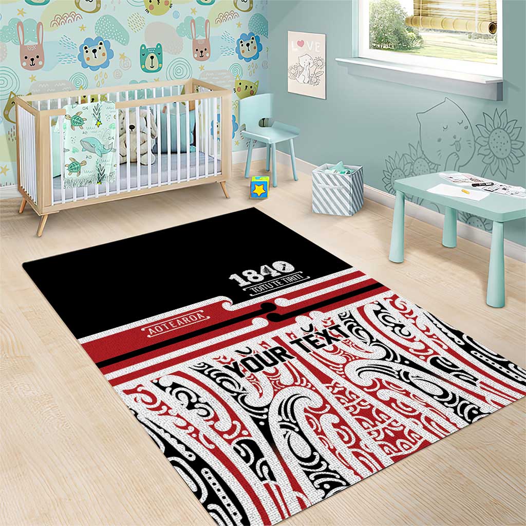 Personalised Toitu Te Tiriti Aotearoa 1840 Area Rug Red Kowhaiwhai Puhoro - Polynesian Pride