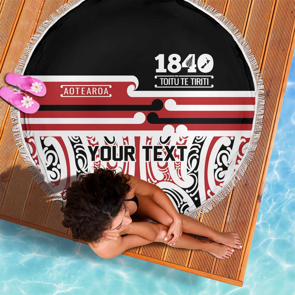Personalised Toitu Te Tiriti Aotearoa 1840 Beach Blanket Red Kowhaiwhai Puhoro - Polynesian Pride