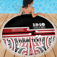 Personalised Toitu Te Tiriti Aotearoa 1840 Beach Blanket Red Kowhaiwhai Puhoro - Polynesian Pride