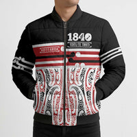 Personalised Toitu Te Tiriti Aotearoa 1840 Bomber Puffer Jacket Red Kowhaiwhai Puhoro - Polynesian Pride