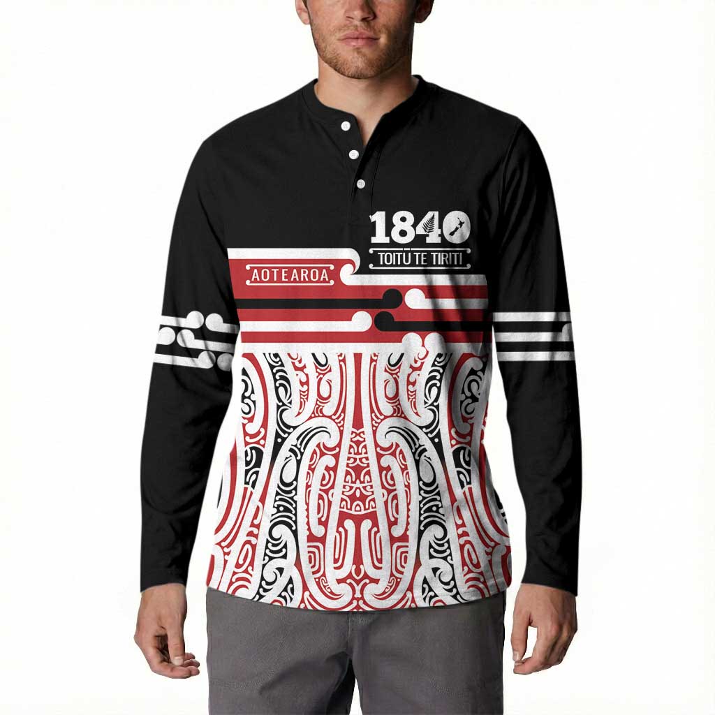 Personalised Toitu Te Tiriti Aotearoa 1840 Button Sweatshirt Red Kowhaiwhai Puhoro - Polynesian Pride