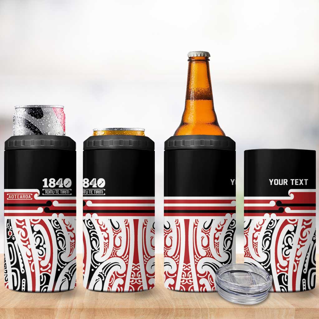 Personalised Toitu Te Tiriti Aotearoa 1840 4 in 1 Can Cooler Tumbler Red Kowhaiwhai Puhoro - Polynesian Pride