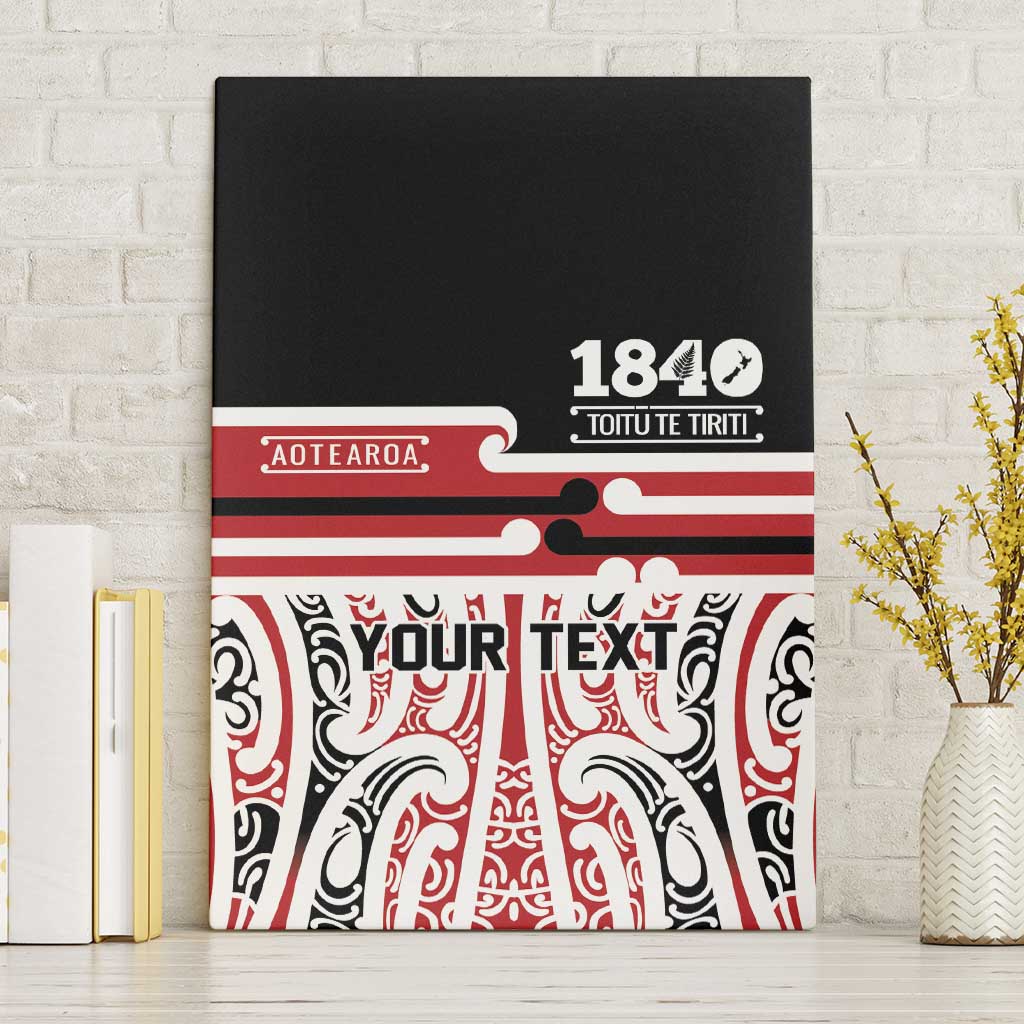 Personalised Toitu Te Tiriti Aotearoa 1840 Canvas Wall Art Red Kowhaiwhai Puhoro - Polynesian Pride