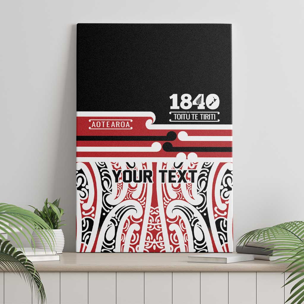 Personalised Toitu Te Tiriti Aotearoa 1840 Canvas Wall Art Red Kowhaiwhai Puhoro - Polynesian Pride