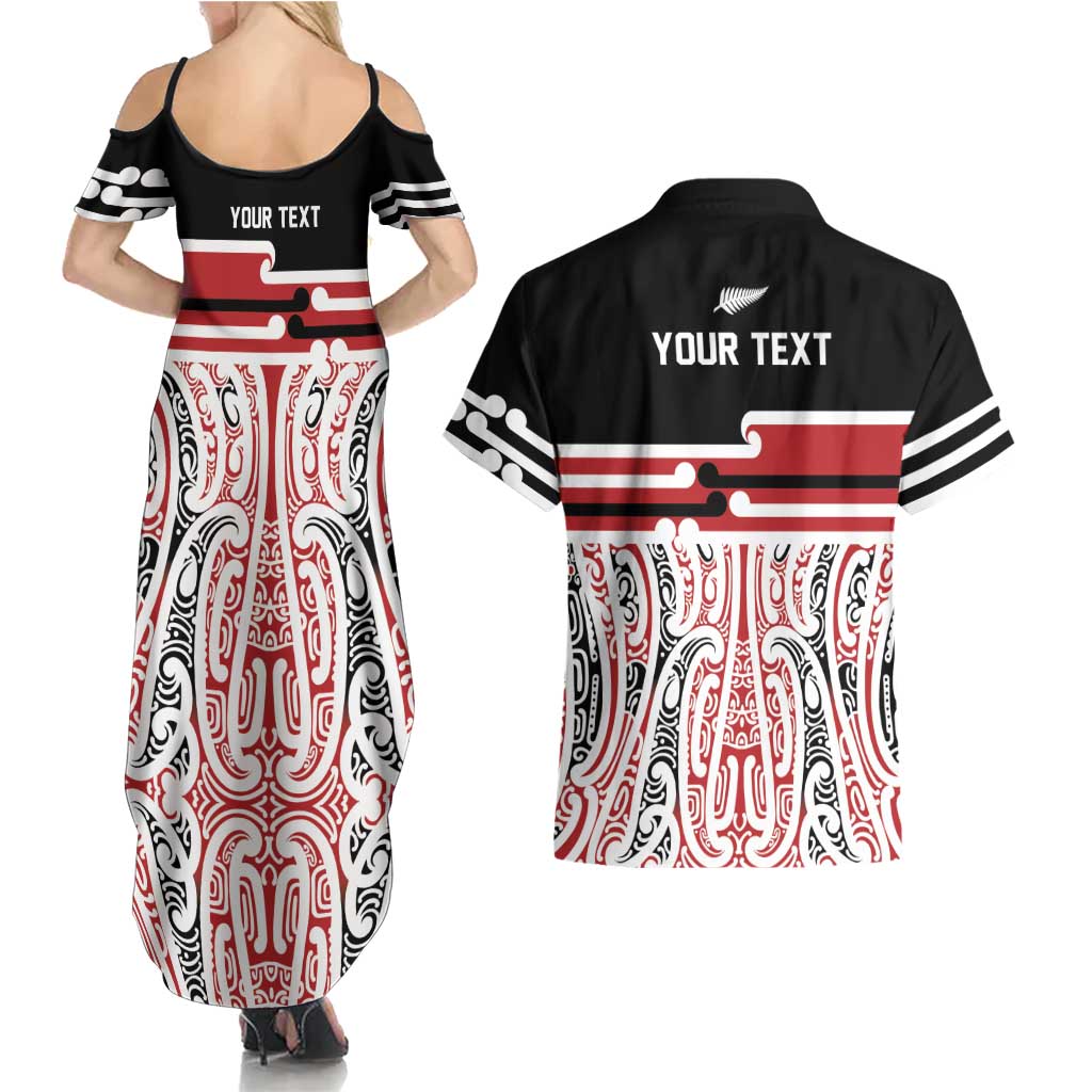 Personalised Toitu Te Tiriti Aotearoa 1840 Couples Matching Summer Maxi Dress and Hawaiian Shirt Red Kowhaiwhai Puhoro LT9 - Polynesian Pride