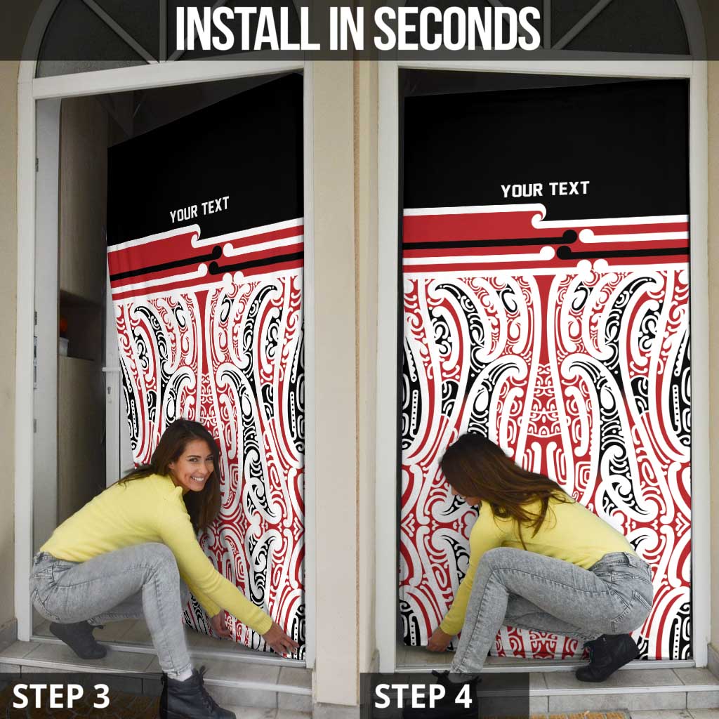 Personalised Toitu Te Tiriti Aotearoa 1840 Door Cover Red Kowhaiwhai Puhoro LT9 - Polynesian Pride