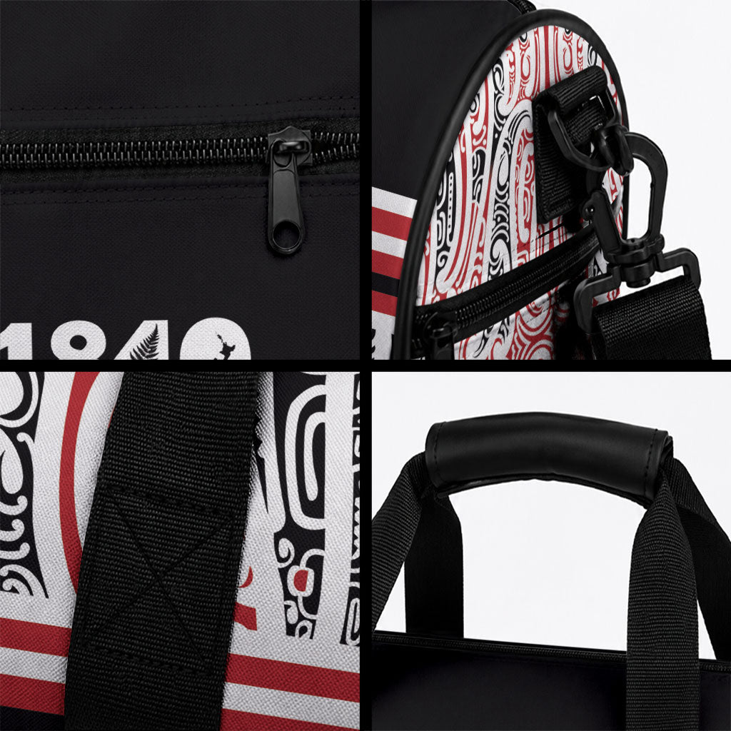 Personalised Toitu Te Tiriti Aotearoa 1840 Duffle Bag Red Kowhaiwhai Puhoro LT9 - Polynesian Pride