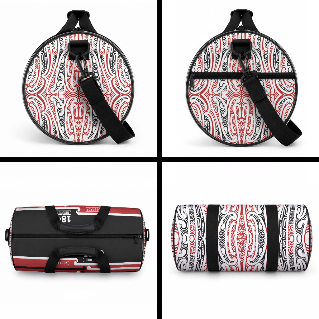 Personalised Toitu Te Tiriti Aotearoa 1840 Duffle Bag Red Kowhaiwhai Puhoro LT9 - Polynesian Pride