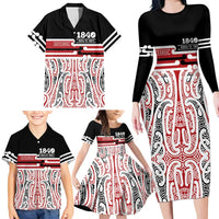 Personalised Toitu Te Tiriti Aotearoa 1840 Family Matching Long Sleeve Bodycon Dress and Hawaiian Shirt Red Kowhaiwhai Puhoro LT9 - Polynesian Pride