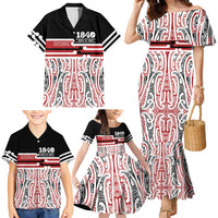 Personalised Toitu Te Tiriti Aotearoa 1840 Family Matching Mermaid Dress and Hawaiian Shirt Red Kowhaiwhai Puhoro LT9 - Polynesian Pride
