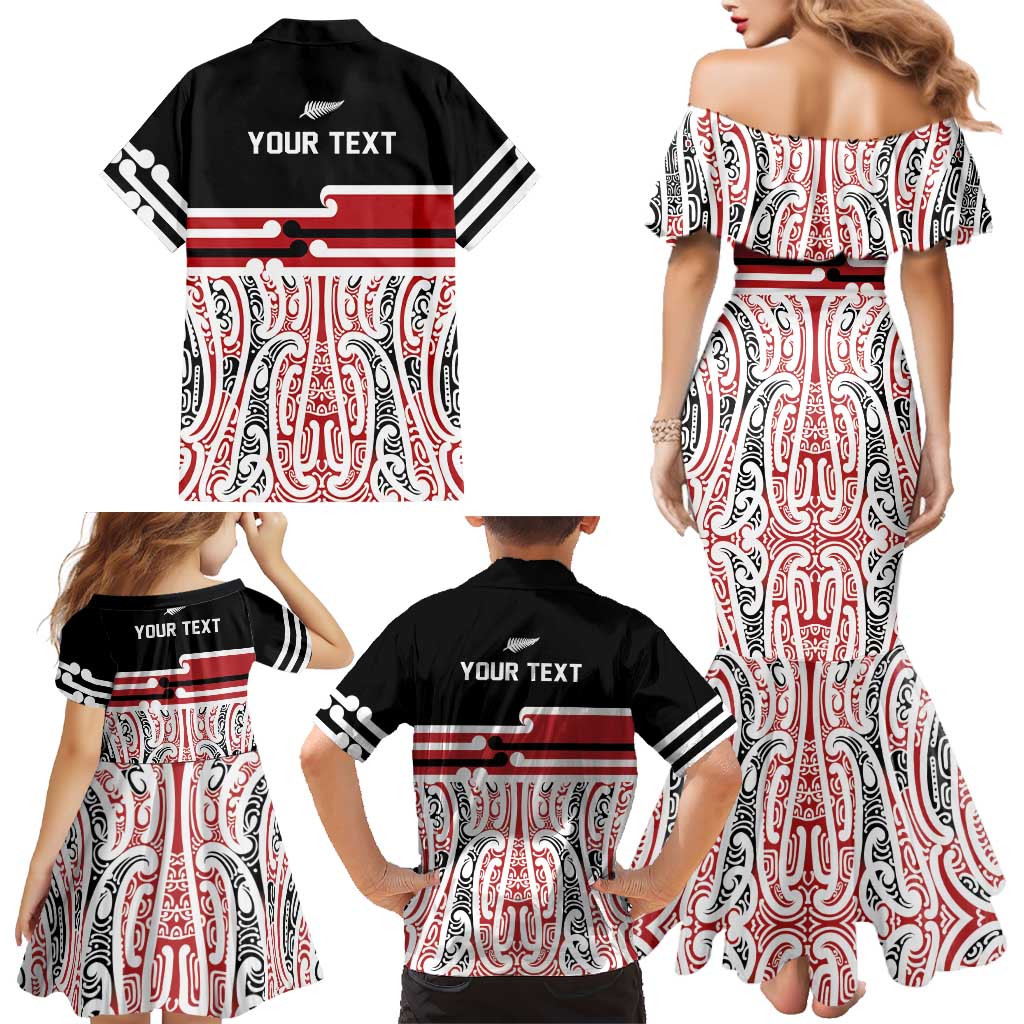 Personalised Toitu Te Tiriti Aotearoa 1840 Family Matching Mermaid Dress and Hawaiian Shirt Red Kowhaiwhai Puhoro LT9 - Polynesian Pride