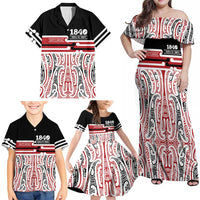 Personalised Toitu Te Tiriti Aotearoa 1840 Family Matching Off Shoulder Maxi Dress and Hawaiian Shirt Red Kowhaiwhai Puhoro LT9 - Polynesian Pride