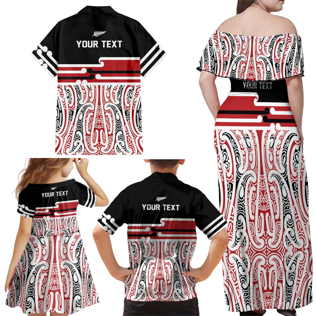 Personalised Toitu Te Tiriti Aotearoa 1840 Family Matching Off Shoulder Maxi Dress and Hawaiian Shirt Red Kowhaiwhai Puhoro LT9 - Polynesian Pride