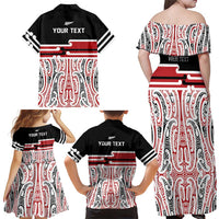 Personalised Toitu Te Tiriti Aotearoa 1840 Family Matching Off Shoulder Maxi Dress and Hawaiian Shirt Red Kowhaiwhai Puhoro LT9 - Polynesian Pride