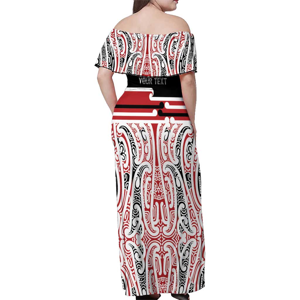 Personalised Toitu Te Tiriti Aotearoa 1840 Family Matching Off Shoulder Maxi Dress and Hawaiian Shirt Red Kowhaiwhai Puhoro LT9 - Polynesian Pride