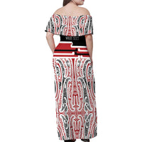 Personalised Toitu Te Tiriti Aotearoa 1840 Family Matching Off Shoulder Maxi Dress and Hawaiian Shirt Red Kowhaiwhai Puhoro LT9 - Polynesian Pride