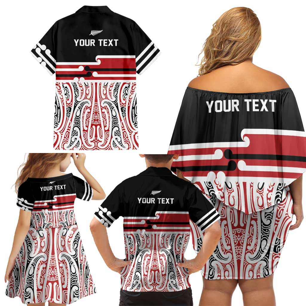 Personalised Toitu Te Tiriti Aotearoa 1840 Family Matching Off Shoulder Short Dress and Hawaiian Shirt Red Kowhaiwhai Puhoro LT9 - Polynesian Pride