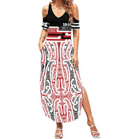 Personalised Toitu Te Tiriti Aotearoa 1840 Family Matching Summer Maxi Dress and Hawaiian Shirt Red Kowhaiwhai Puhoro LT9 Mom's Dress Black - Polynesian Pride