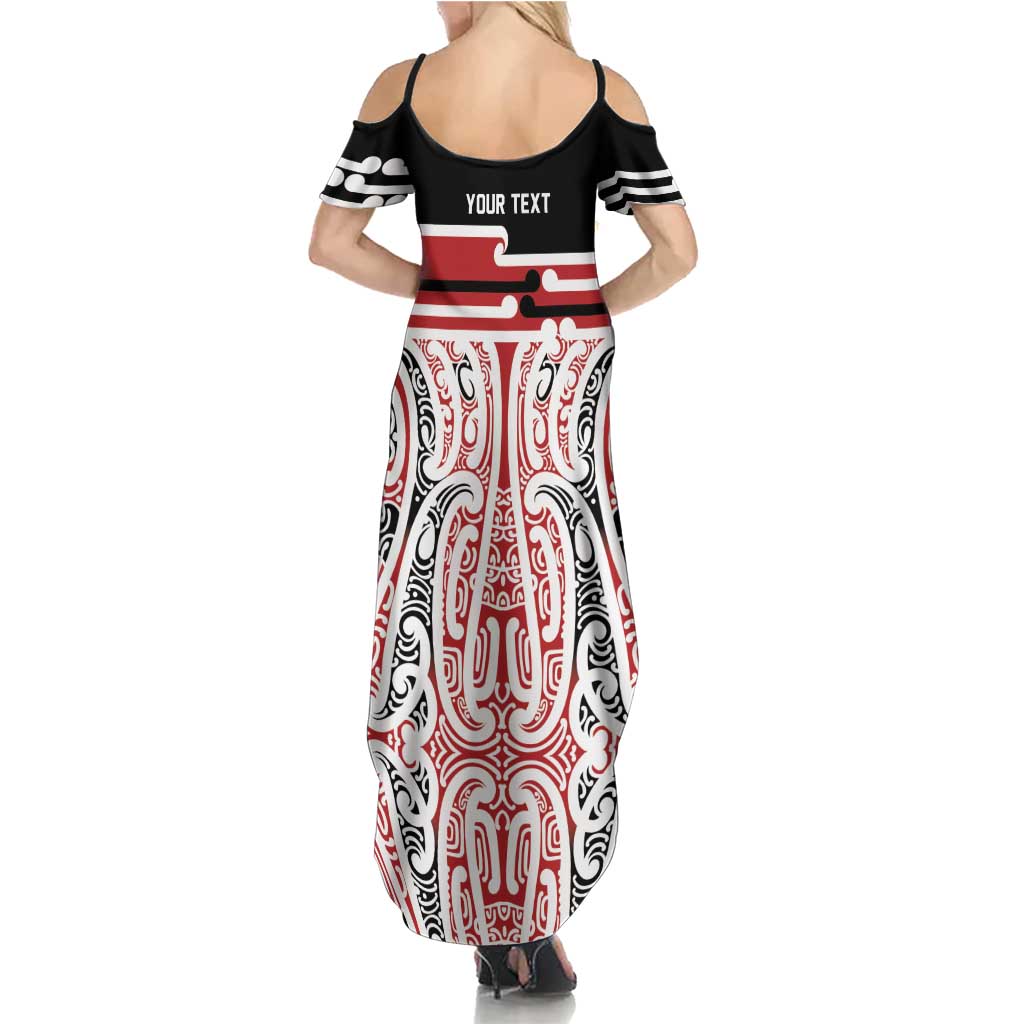 Personalised Toitu Te Tiriti Aotearoa 1840 Family Matching Summer Maxi Dress and Hawaiian Shirt Red Kowhaiwhai Puhoro LT9 - Polynesian Pride
