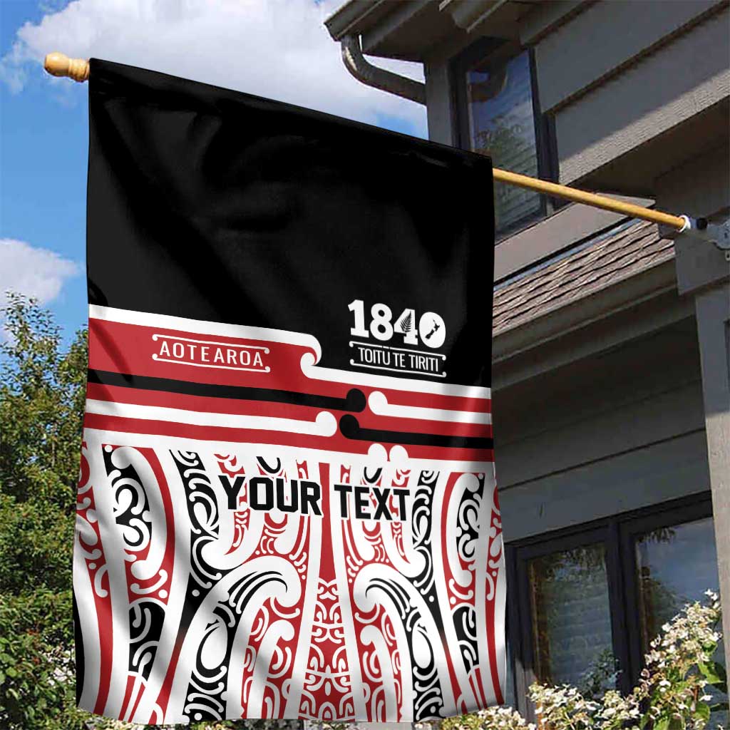 Personalised Toitu Te Tiriti Aotearoa 1840 Garden Flag Red Kowhaiwhai Puhoro - Polynesian Pride