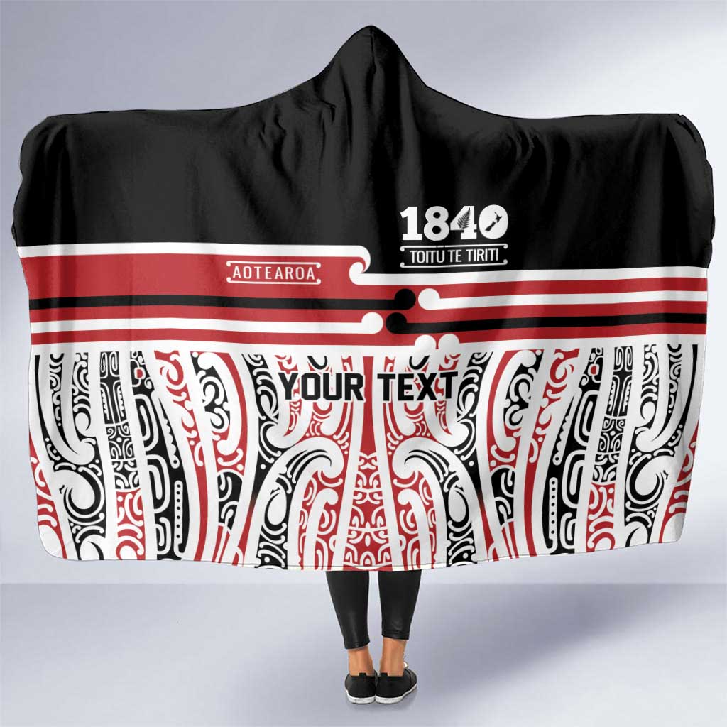 Personalised Toitu Te Tiriti Aotearoa 1840 Hooded Blanket Red Kowhaiwhai Puhoro - Polynesian Pride