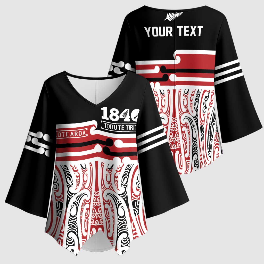 Personalised Toitu Te Tiriti Aotearoa 1840 Kimono Sleeve Blouse Red Kowhaiwhai Puhoro - Polynesian Pride