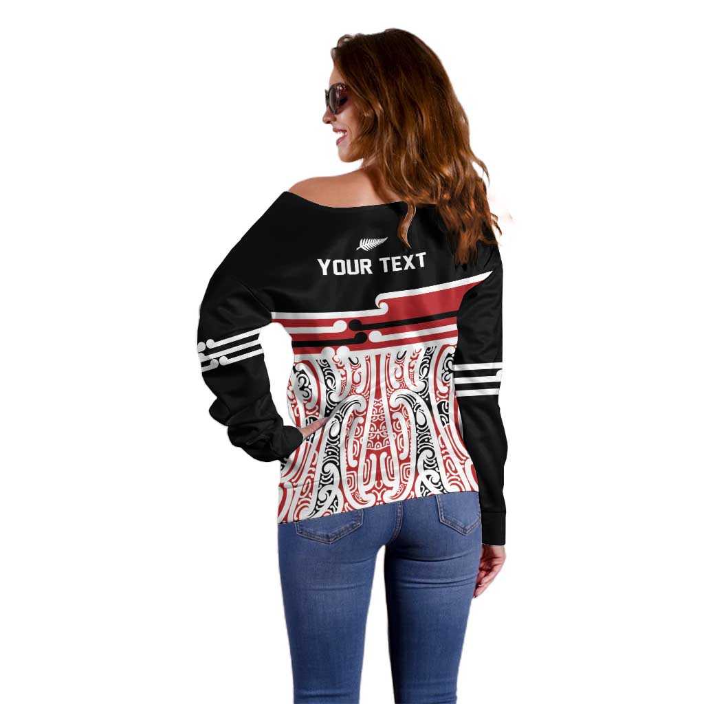 Personalised Toitu Te Tiriti Aotearoa 1840 Off Shoulder Sweater Red Kowhaiwhai Puhoro - Polynesian Pride