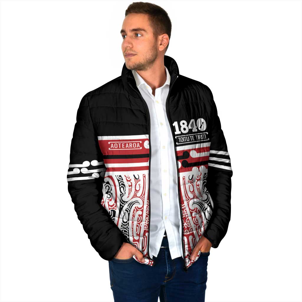 Personalised Toitu Te Tiriti Aotearoa 1840 Padded Jacket Red Kowhaiwhai Puhoro - Polynesian Pride