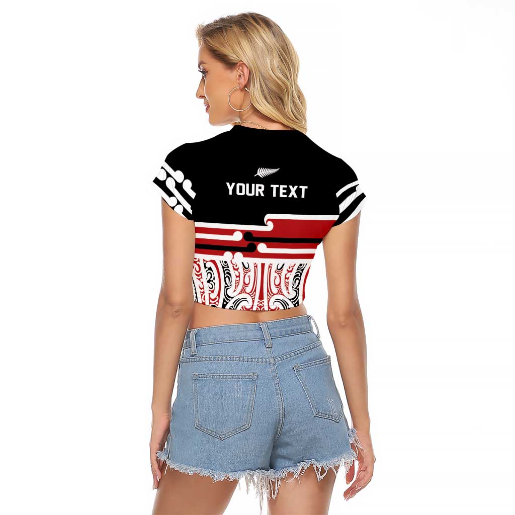 Personalised Toitu Te Tiriti Aotearoa 1840 Raglan Cropped T Shirt Red Kowhaiwhai Puhoro - Polynesian Pride