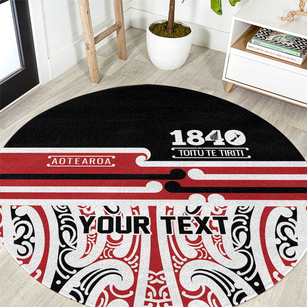 Personalised Toitu Te Tiriti Aotearoa 1840 Round Carpet Red Kowhaiwhai Puhoro - Polynesian Pride